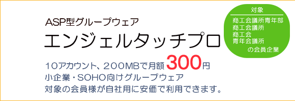 10ユーザー、200MBで月額300円 小企業・自営業・小規模組織向けグループウェアです。商工会議所青年部、商工会議所、商工会、青年会議所の会員様が自社用に安価で利用できます。